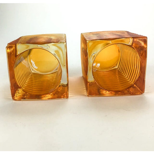 Vintage Hollowick Burnt Orange Glass Candle Holder or Bud Vase a Pair For Sale In Portland, ME - Image 6 of 8