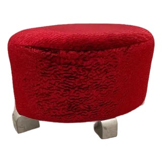 1920s Hungarian Art Deco Ottoman in Kari Sajo Red Velvet For Sale