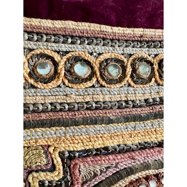 Vintage Burmese Kalaga Embroidered Tapestry With Five Figural Medallions, 40" X 37" For Sale - Image 12 of 18