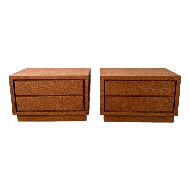 1980s Postmodern Nightstands in Caramel Burl Veneer – Pair For Sale