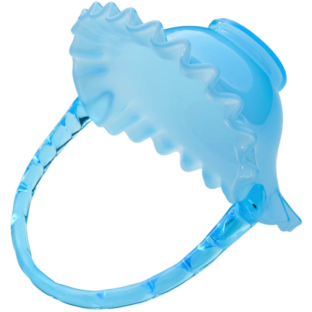 Mid 20th Century Handblown Blue Art-Glass Ruffled Basket Accent For Sale In New York - Image 6 of 7