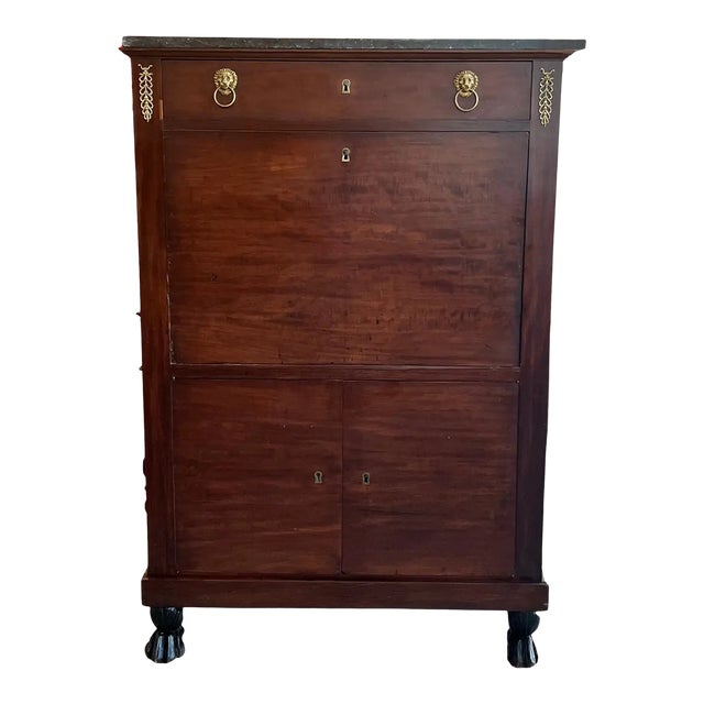 19th Century Classical Charles X Burled Mahogany Secretaire a Abattant For Sale