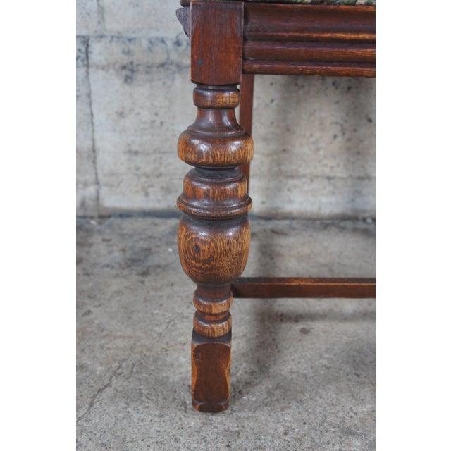 Brown 5 Antique Bernhardt English Jacobean Style Carved Oak Dining Room Chairs For Sale - Image 8 of 12