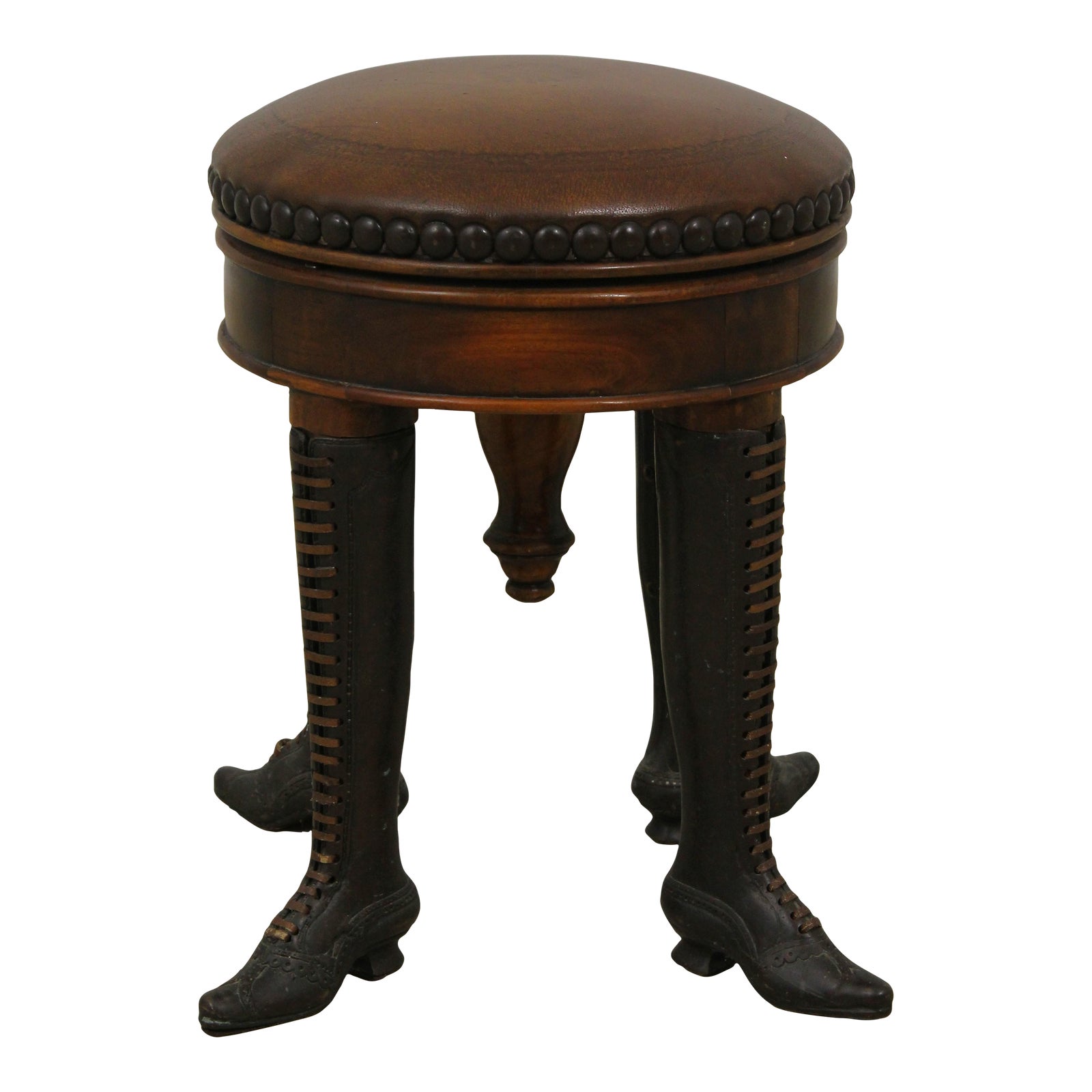 Theodore Alexander Leather Seat Swivel Stool Chairish