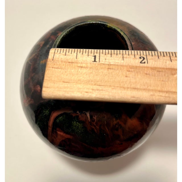 Ceramic 1991 Vintage Studio Art Pottery Drip Copper Glaze Ceramic Vase Signed 5" For Sale - Image 7 of 7