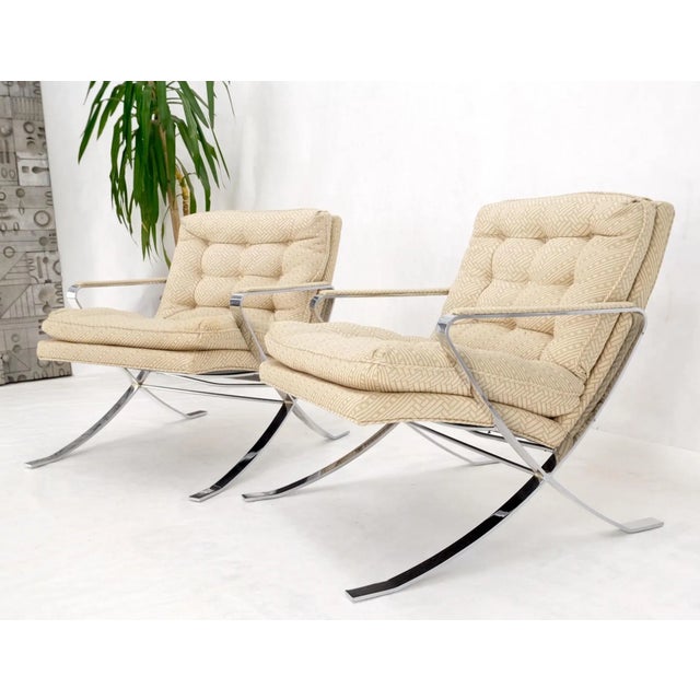 Ludwig Mies van der Rohe Pair of Mid-Century Modern Polished Stainless Steel Bauhaus Arm Lounge Chairs For Sale - Image 4 of 13