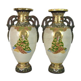 Large Japanese Satsuma Vases, 1960s, Set of 2 For Sale