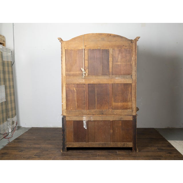 Brown French Chapeau de Gendarme 19th Century Carved Elm Cabinet with Glass Doors For Sale - Image 8 of 12