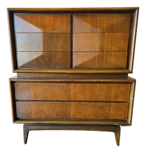United Furniture Walnut Diamond Tall Dresser Chest MCM Vintage