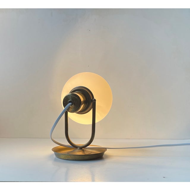 Metal Vintage Scandinavian Brass Wall Lamp with Opaline Sphere, 1970s For Sale - Image 7 of 13