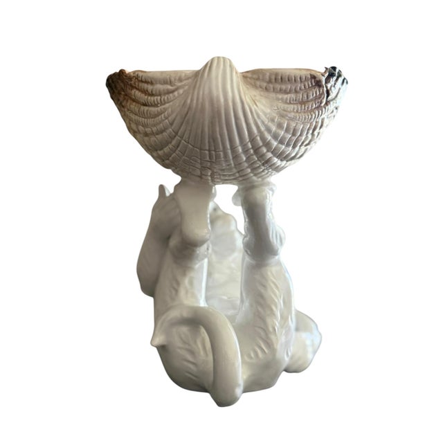 White Vintage Italian Ceramic Monkey Centerpiece Bowl With Clam Shell Compote For Sale - Image 8 of 12