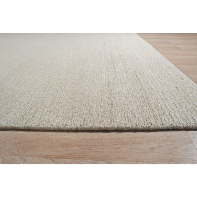 Traditional 6x9 Bespoke Delicate Ivory Modern Flatweave Wool Carpet Rug For Sale - Image 3 of 6