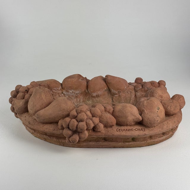 French French Vintage Terracotta Fruit Tray Platter Centerpiece, Singed, Mid 20th Century For Sale - Image 3 of 10