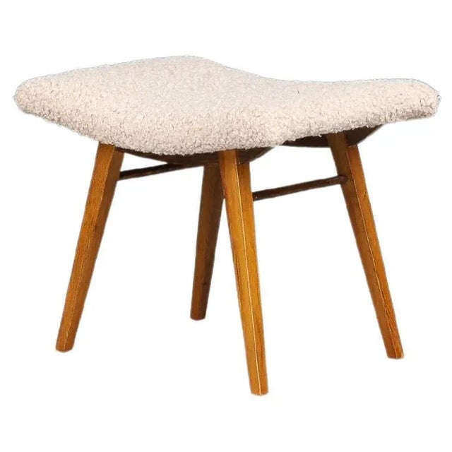 Mid-Century Modern Beechwood Stool & New Teddy Upholstery, Czechoslovakia, 1960s For Sale - Image 9 of 9