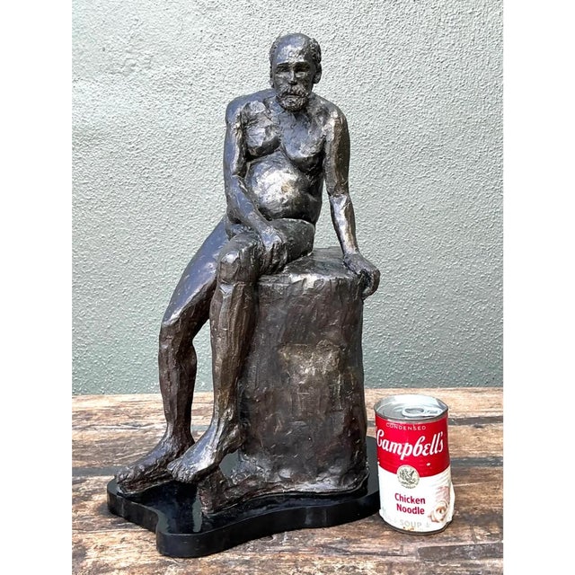 Late 20th Century Vintage Bronzed Terracotta Seated Male Sculpture For Sale - Image 5 of 12