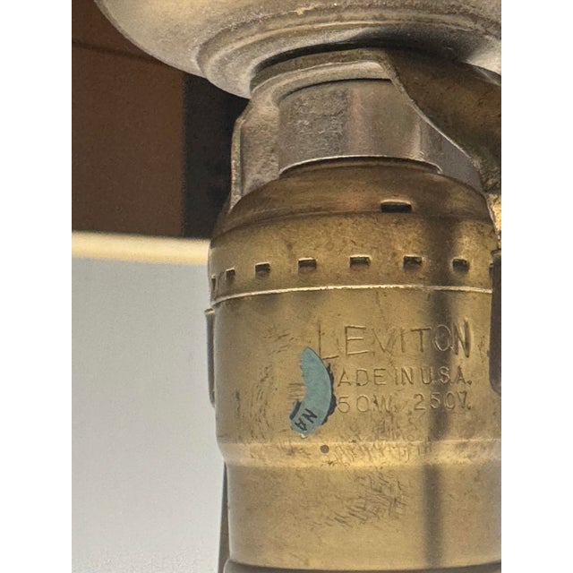 Leviton Mid 20th Century Leviton Brass Spindle Lamps With Navy Shades - a Pair For Sale - Image 4 of 8