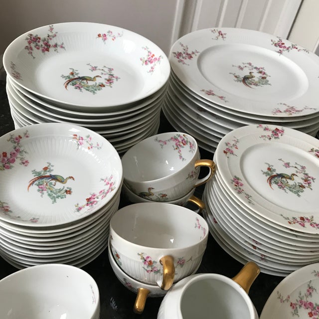 1900s Haviland Limoges Hand Decorated Gold Rimmed 'Pheasant' China Set