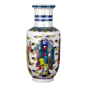 Chinese Vintage Ceramic Vase,Qing Dynasty Kangxi Marked Blue and White Famille Verte Porcelain Mallet-Shaped Vase Hand Painted Eight Immortals Pattern