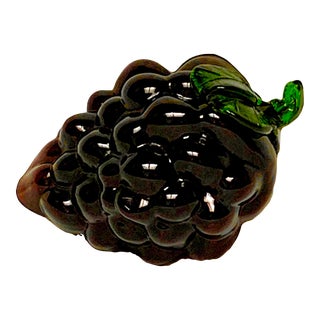 Mid Century Modern Purple Glass Grapes With Green Glass Stem For Sale