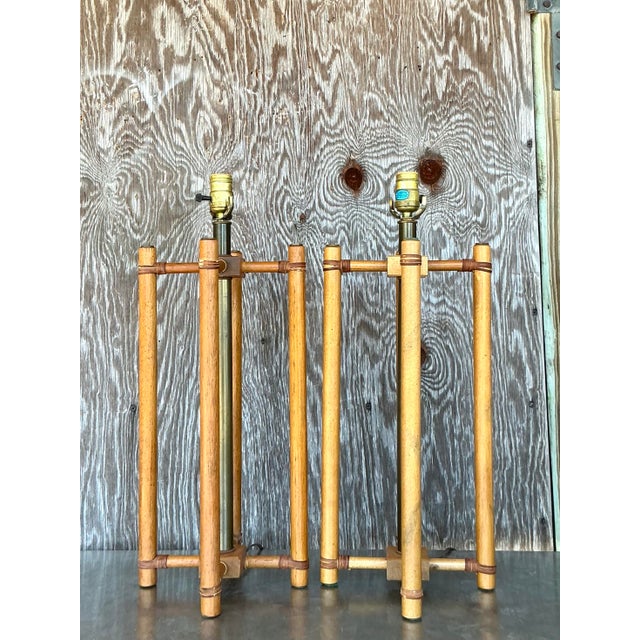 Vintage Boho Wrapped Rattan Lamps - A Pair For Sale - Image 11 of 12