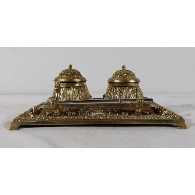 Metal 19th Century Golden Bronze Inkwell For Sale - Image 7 of 18
