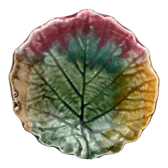 English Majolica Leaf Butter Pat Circa 1890 For Sale