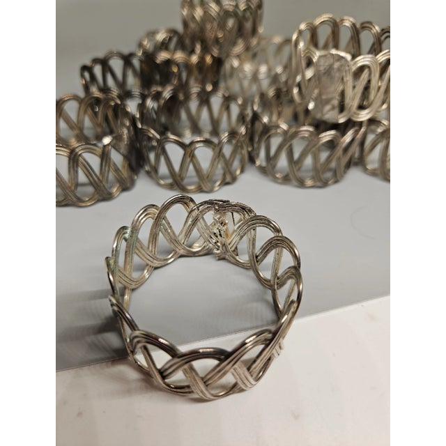 Vintage Hammered Silver Metal Napkin Rings Geometric Design, Set of 12 For Sale - Image 4 of 4