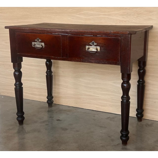 Spanish Country Pine "Mobila " Side Table or Console With Two Drawers For Sale - Image 4 of 11