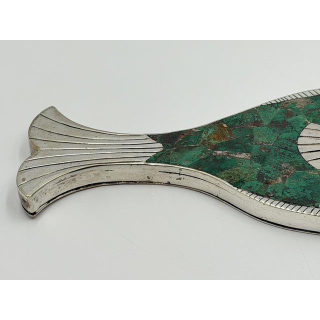 Emilia “Mimi” Castillo Taxco Malachite Silver Plate Fish Hand Mirror, 1970s For Sale - Image 12 of 18