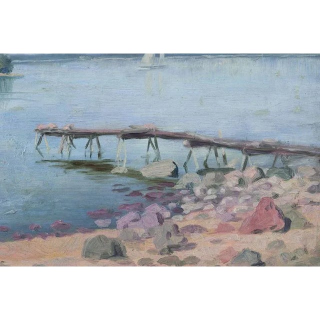 Modern Garibaldi Lindberg, Lakeside Scene, Oil on Canvas For Sale - Image 3 of 10