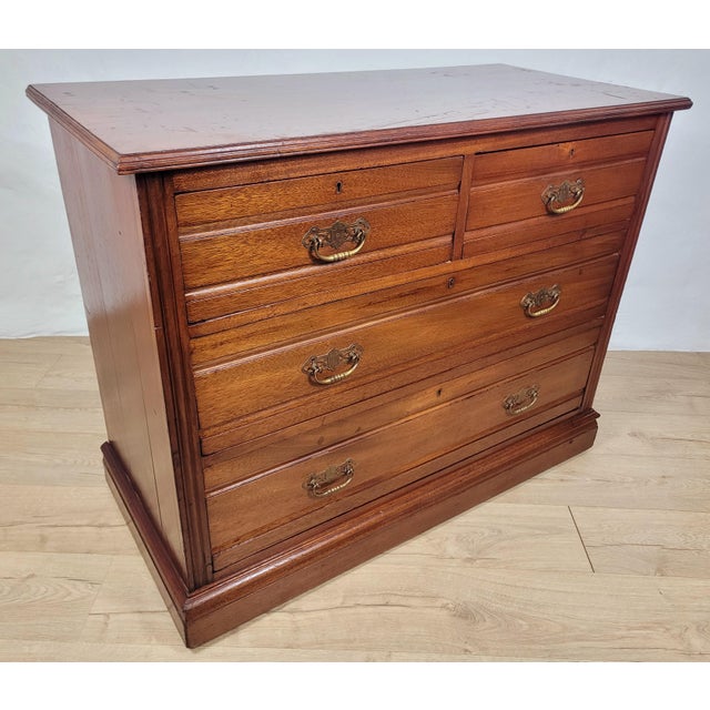 Edwardian Walnut 2 Over 3 Chest of Drawers with Drop Handles, 1910s For Sale - Image 3 of 18