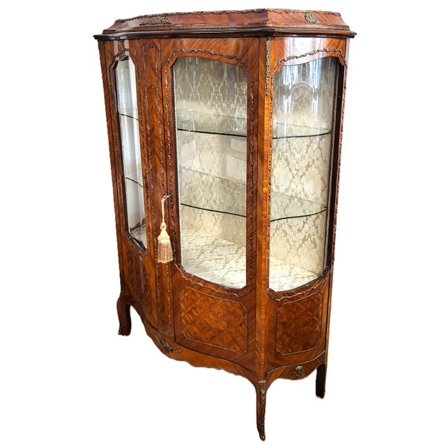 Vintage 20th C Louis XV French Style Bronze Mounted Curio Display Cabinet Vitrine For Sale - Image 4 of 12