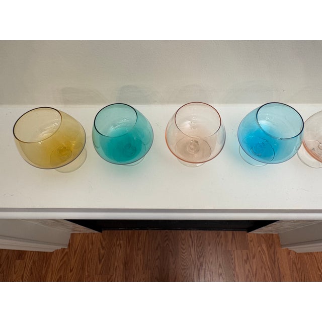 Mid 20th Century Mid Century Modern Pastel Colored Glass Brandy Snifters Cocktails - Set of 6 For Sale - Image 4 of 10