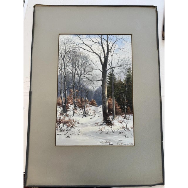 Modern Heinrich Steen, Forest Path in Winter, 1907, Watercolor For Sale - Image 3 of 12