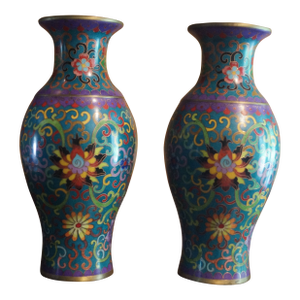 1700s Qianlong Chinese Cloisonné Bronze Vases - A Pair