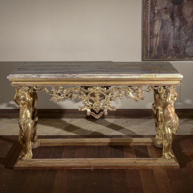 Carved Console Table with Marble Top and Cherubs For Sale - Image 12 of 18