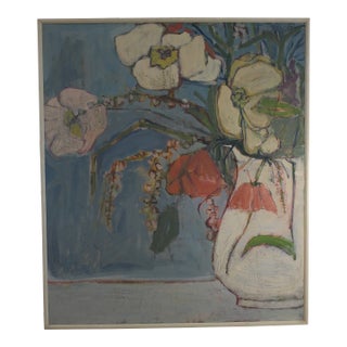 Large Mid 20th Century Abstract Floral Still Life Painting on Canvas, Framed For Sale