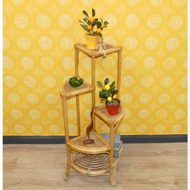 Beige Bamboo Rattan Plant Stand, 1960s For Sale - Image 8 of 13