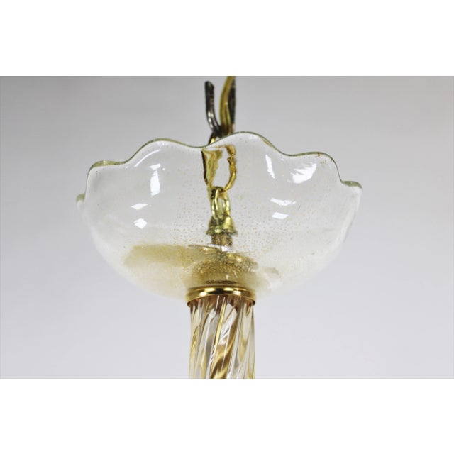Gold MidCentury 24k Gold Infused and Rigaree Murano Frond Pendant Light For Sale - Image 8 of 12