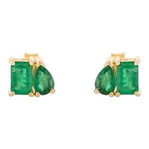 Modern Pear Cut Radiant Cut Two Stone Emerald Stud Earrings - 2 Pieces