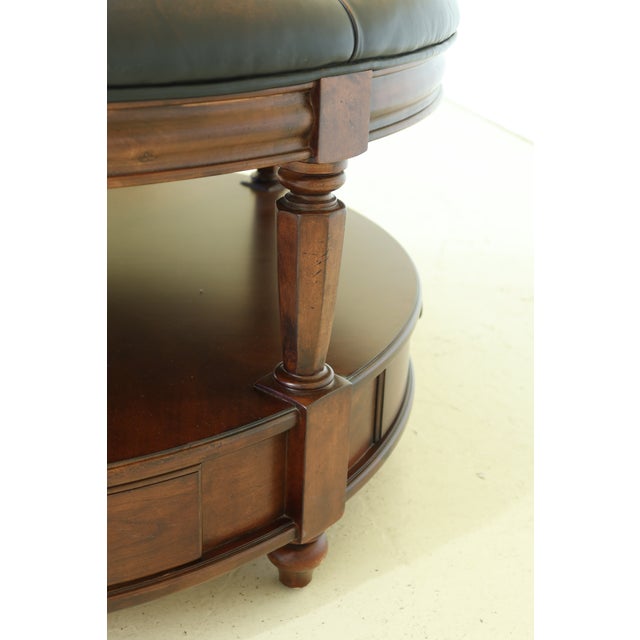Large Round Tufted Leather Ottoman Coffee Table | Chairish