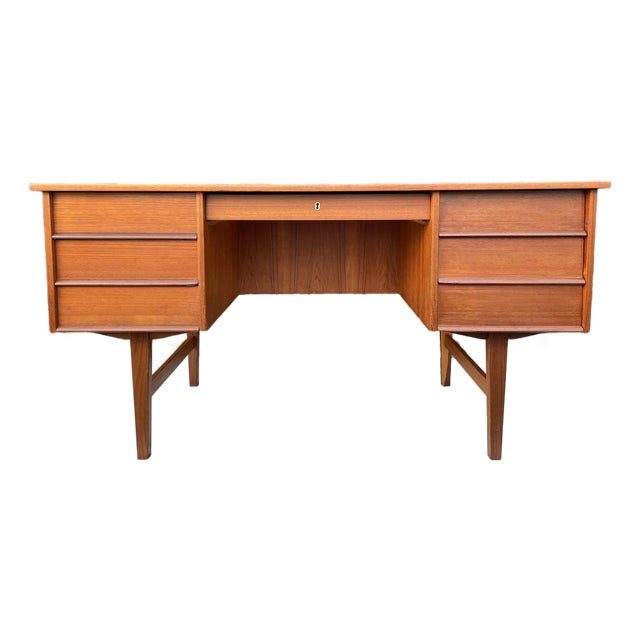 Mid 20th Century Danish Mid Century Modern Teak Executive Desk With Rear Bookcase For Sale