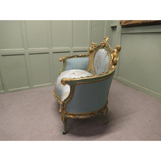 French Green and Gold Boudoir Sofa in Silk For Sale - Image 6 of 8