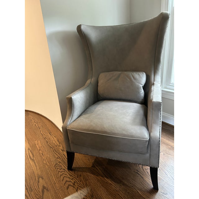 Bernhardt Bernhardt Kingston Gray High Back Lounge Chair With Nailhead Trim For Sale - Image 4 of 8