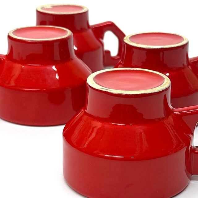 Ceramic Vintage High Gloss Engine Red Ceramic Mugs - Set of 4 For Sale - Image 7 of 7