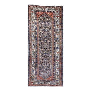 Antique Persian Malayer Gallery Rug, Hand-Knotted Wool, Geometric Pattern, 7x15, Navy & Ivory For Sale