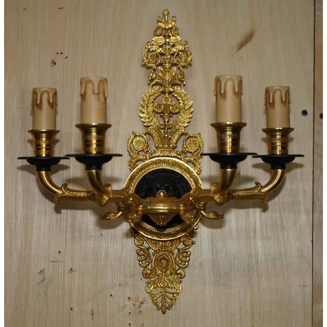 Italian 24ct Gold Plated Four Candle Sconces in Bronze, Set of 2 For Sale - Image 3 of 16
