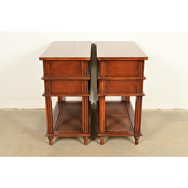 Drexel Heritage French Regency Louis XVI Carved Mahogany and Cane Console Tables or Servers, Pair For Sale - Image 11 of 13