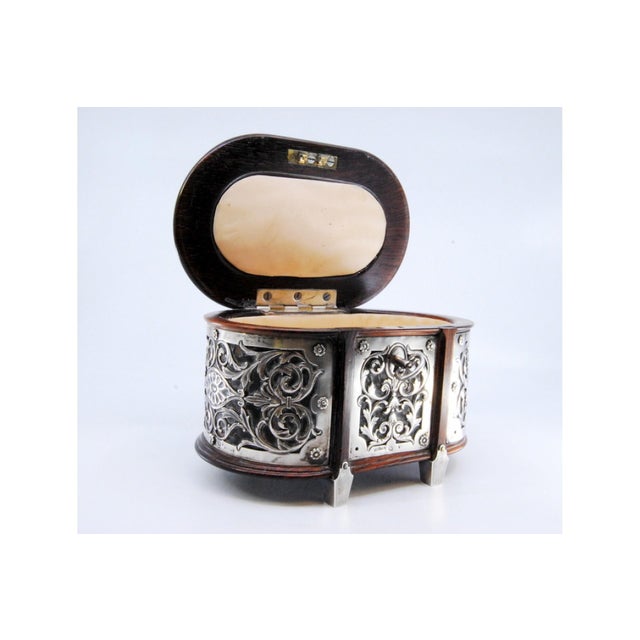 Rosewood Jewelry Box with Silver Structure and Lined Interior For Sale - Image 6 of 10