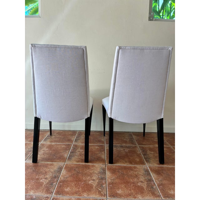 Contemporary Ebony and White Linen Dining Chairs For Sale - Image 4 of 11